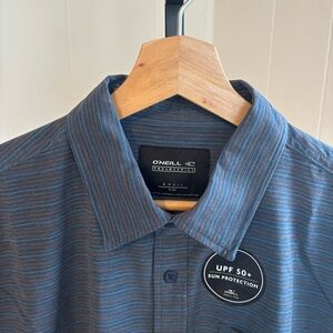 O’Neill NWT Traveler UPF 50 Blue Traverse Stripe Short Sleeve Button Shirt Men S